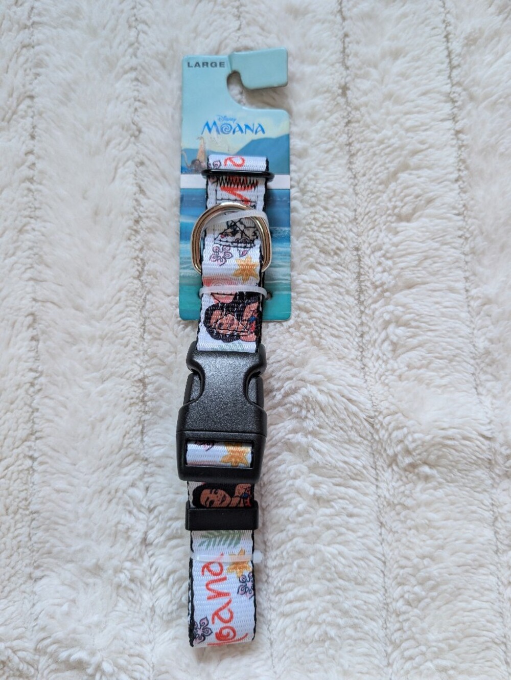 Disney Moana Light Blue Dog Collar with Colorful Print, Size Large